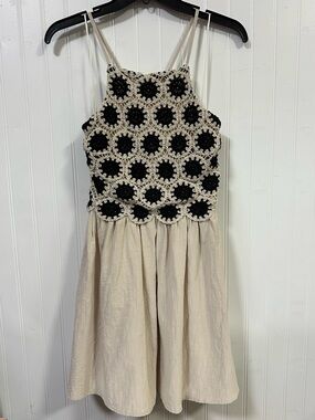 In February M Spaghetti Strap Smocked Back Dress Boho Crochet Detail w/ Pockets